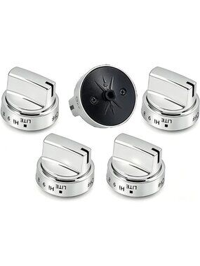Stainless Steel Gas Range Knob Replacement - 5 Pack for GE Stoves & Ovens